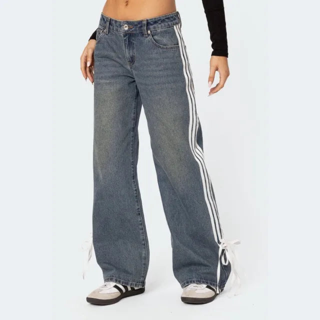 Wide Jeans with Stripes and Laces - Mila-blue-XS-State of Style
