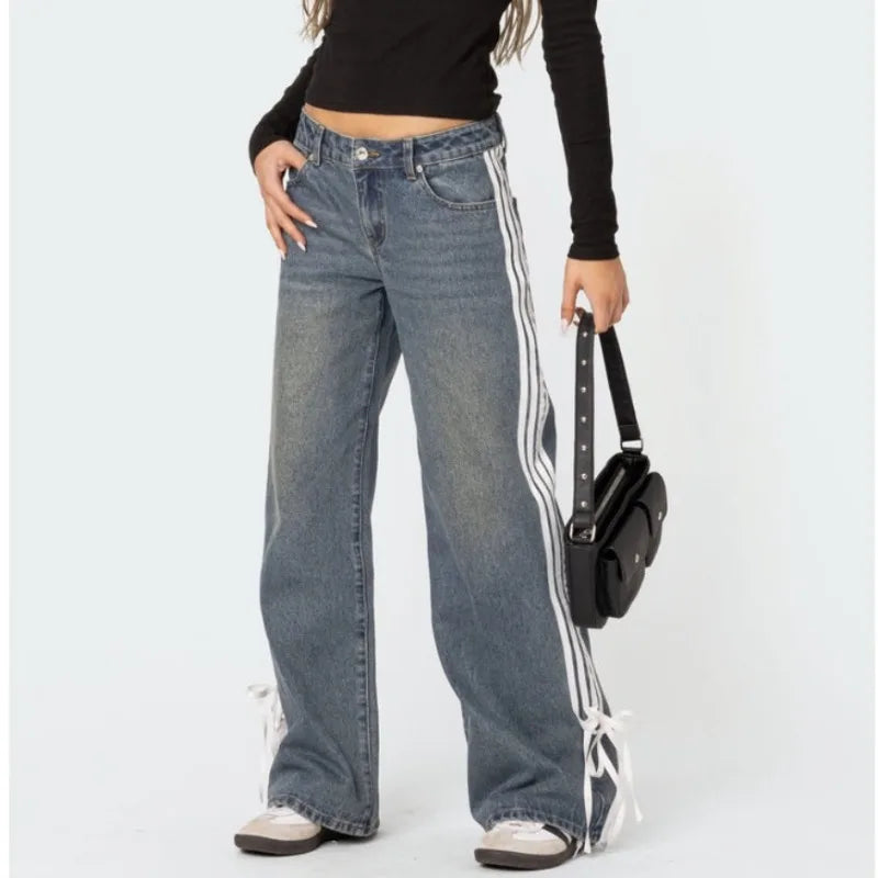 Wide Jeans with Stripes and Laces - Mila-blue-XS-State of Style