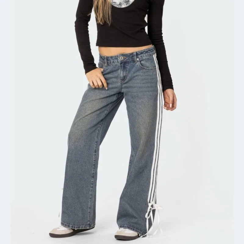 Wide Jeans with Stripes and Laces - Mila-blue-XS-State of Style