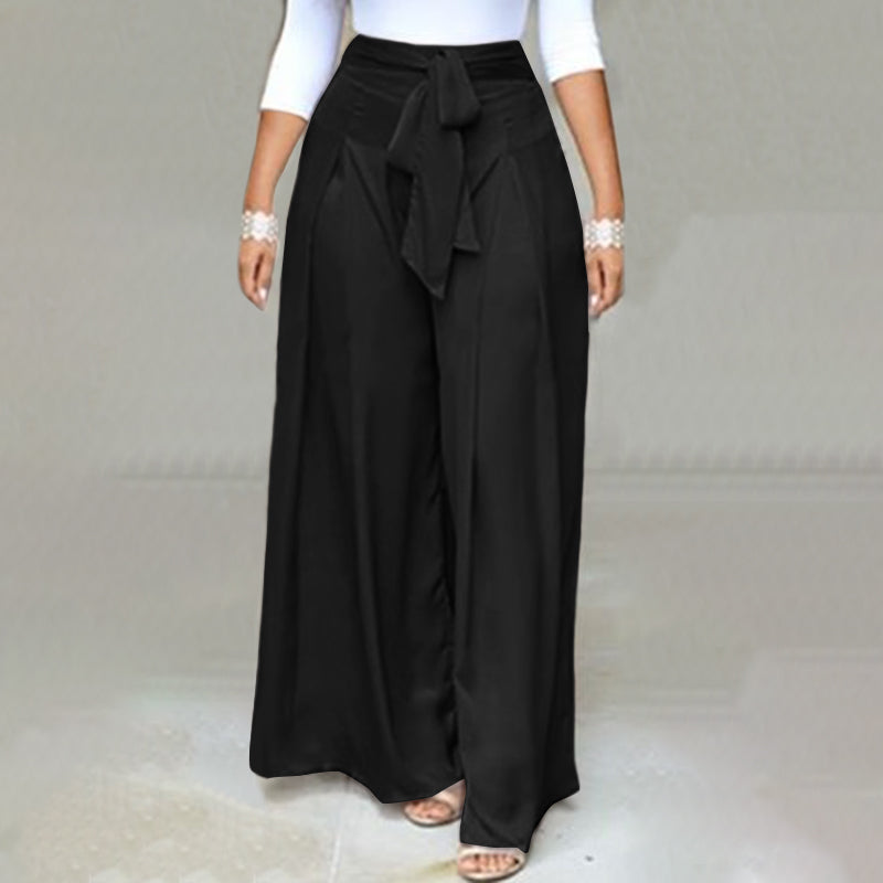Wide-Leg Work Pants in Plus Sizes-Black A-S-State of Style
