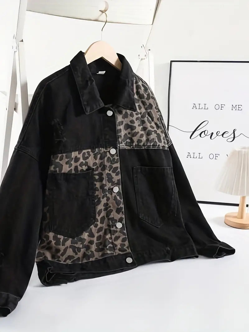 Wildly Chic Leopard Print Denim Jacket - Leona-Light Blue-S-State of Style