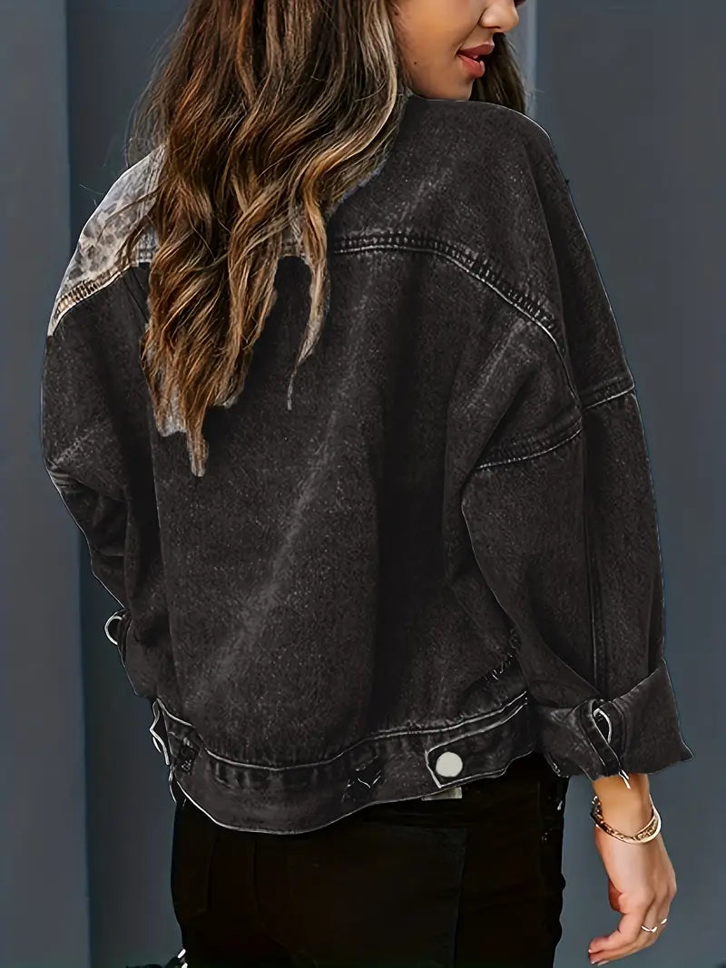 Wildly Chic Leopard Print Denim Jacket - Leona-Light Blue-S-State of Style