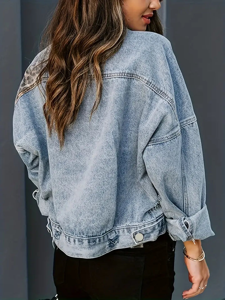 Wildly Chic Leopard Print Denim Jacket - Leona-Light Blue-S-State of Style