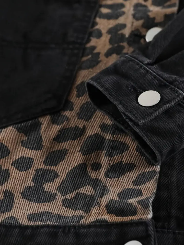 Wildly Chic Leopard Print Denim Jacket - Leona-Light Blue-S-State of Style