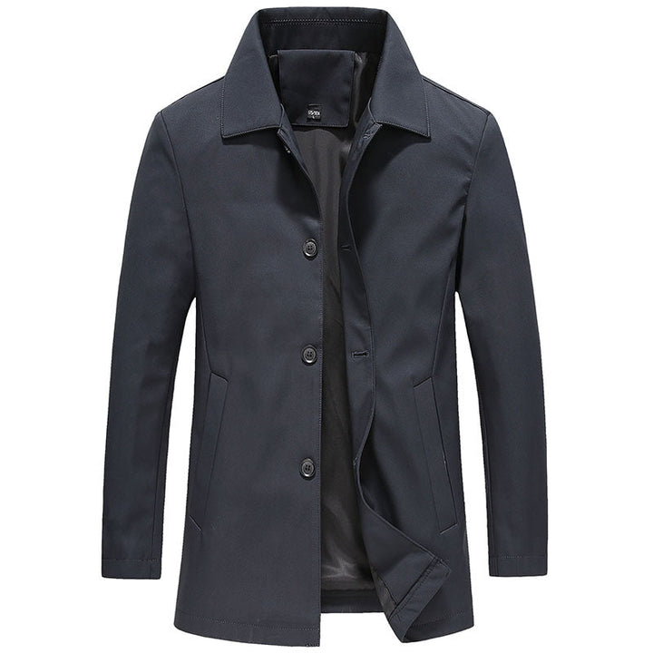 Windproof Long Men's Coat in Solid Colour – Koen-State of Style