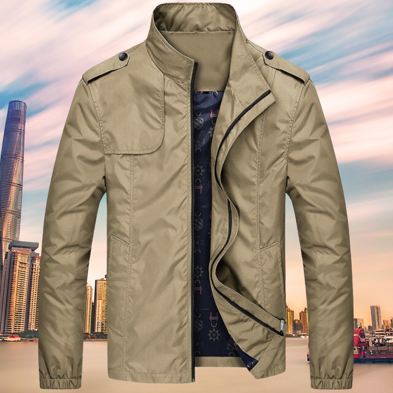 Windproof Men's Jacket with Collar - Camden-Khaki-M-State of Style