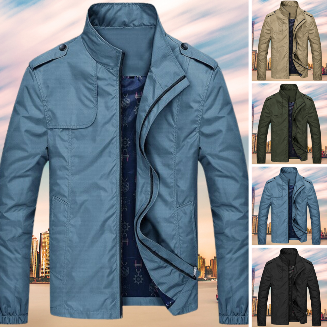 Windproof Men's Jacket with Collar - Camden-Khaki-M-State of Style