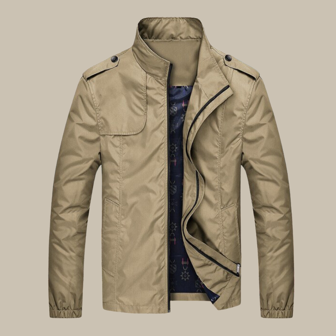 Windproof Men's Jacket with Collar - Camden-Khaki-M-State of Style