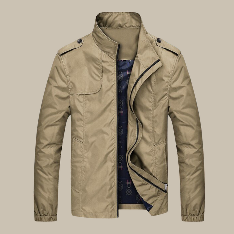Windproof Men's Jacket with Collar - Camden-Khaki-M-State of Style