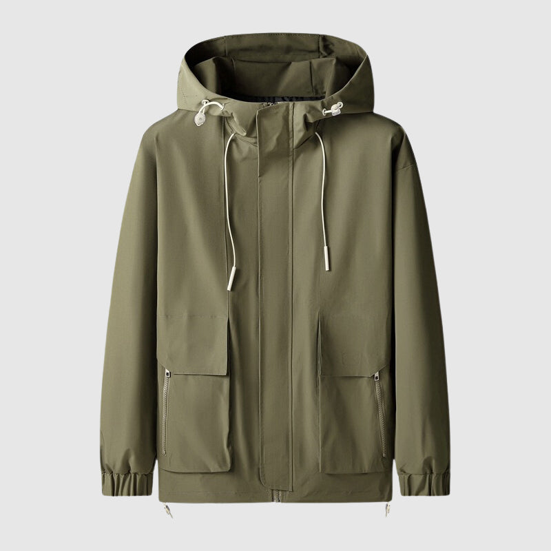 Windproof Men's Jacket with Hood and Zippers - Max-Green-S-State of Style