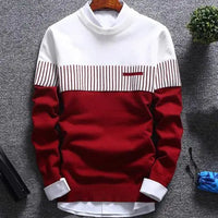 Men's knitted pullover with stripes and colour block design – Matteo
