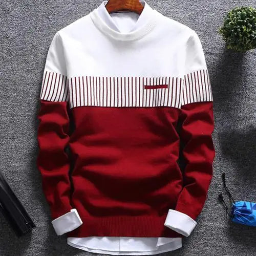 Men's knitted pullover with stripes and colour block design – Matteo