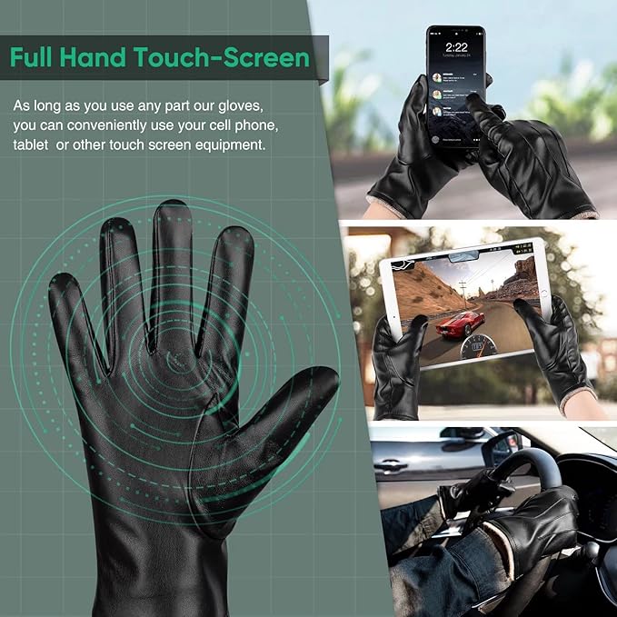 Winter Thermal Touchscreen Leather Gloves - Mason-Black-State of Style