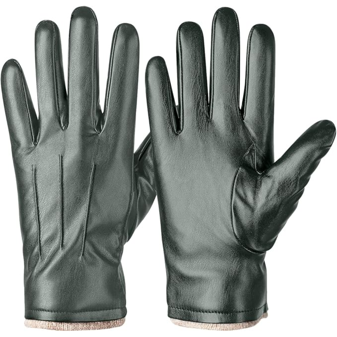 Winter Thermal Touchscreen Leather Gloves - Mason-Olive green-State of Style