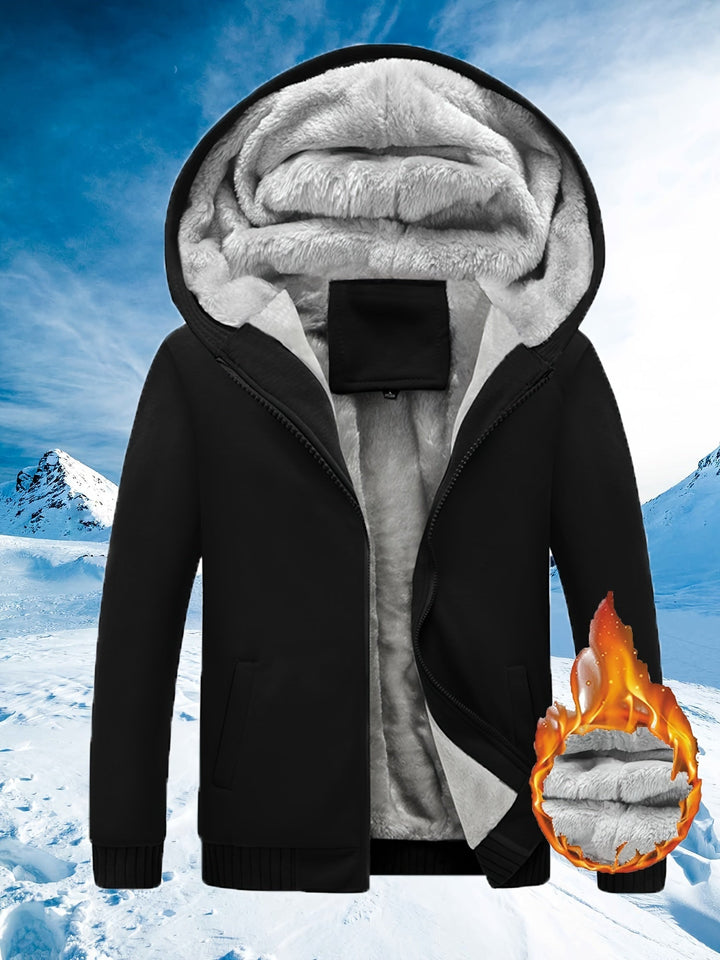 Winter Warm Fleece Jacket with Hood - Dario-Black-S-State of Style