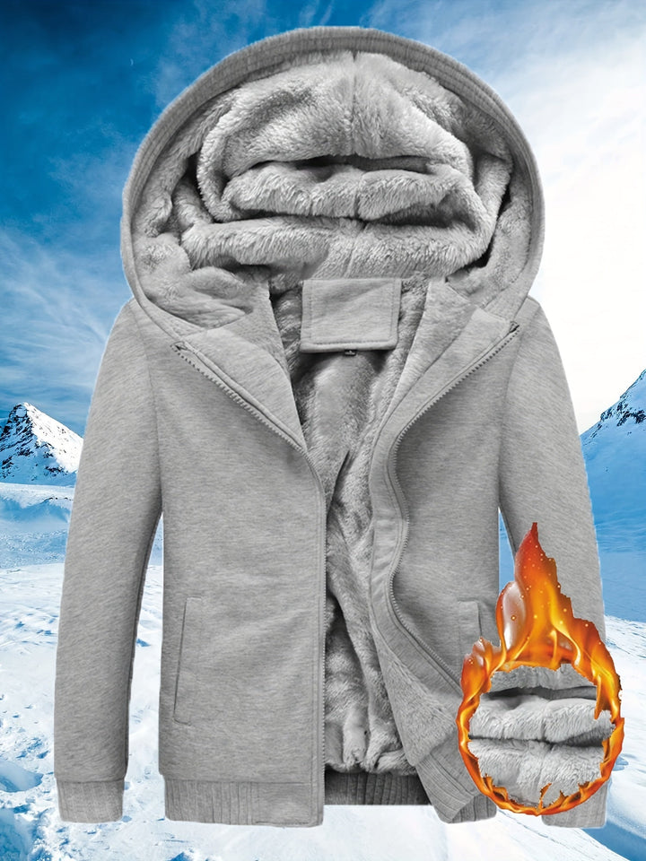 Winter Warm Fleece Jacket with Hood - Dario-Light Grey-S-State of Style