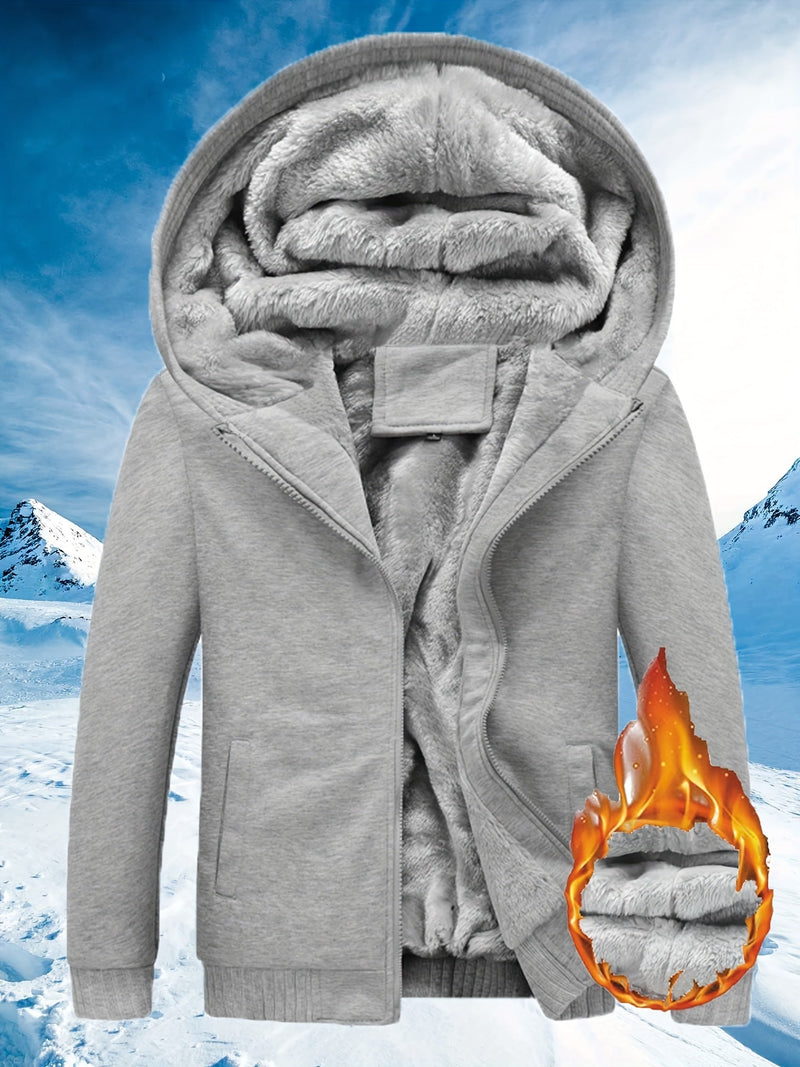 Winter Warm Fleece Jacket with Hood - Dario-Light Grey-S-State of Style
