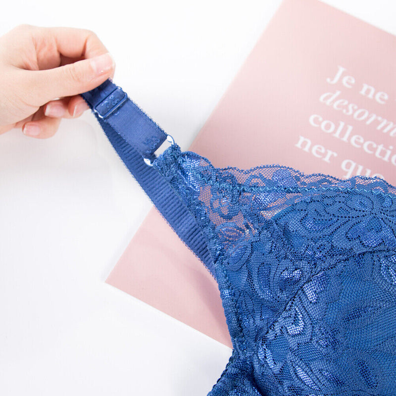 Wireless Lace Bra in Plus Sizes – Seamless and Adjustable Fit-Blue-10-B-State of Style