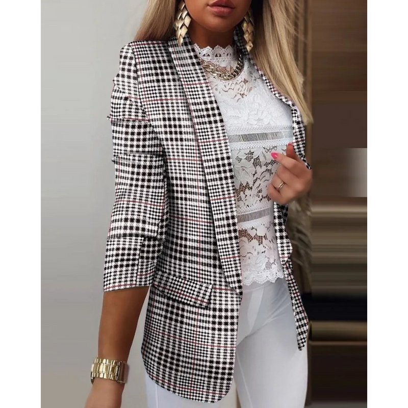 Women's Blazer with Lapel Collar and Print - Bella-Brown-S-State of Style