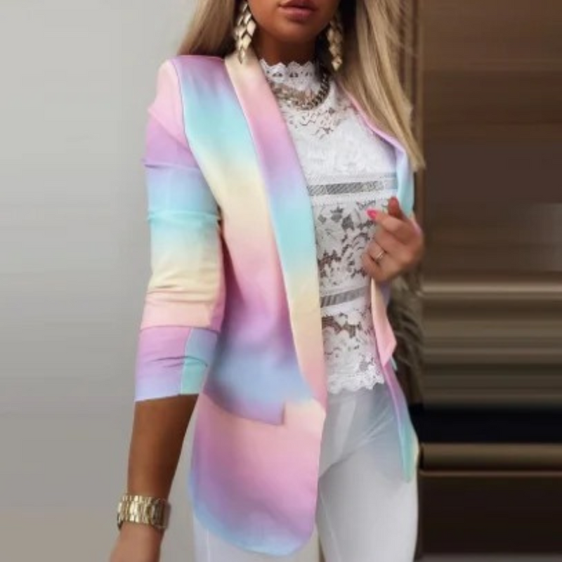 Women's Blazer with Lapel Collar and Print - Bella-Pink-Blue-S-State of Style