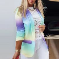 Women's Blazer with Lapel Collar and Print - Bella-Purple-Blue-S-State of Style