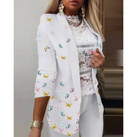 Women's Blazer with Lapel Collar and Print - Bella-White-S-State of Style