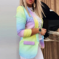 Women's Blazer with Lapel Collar and Print - Bella-Yellow-Purple-S-State of Style