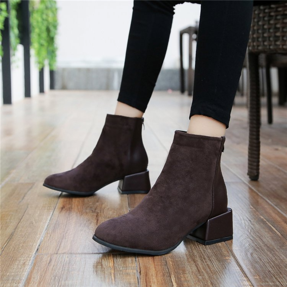Women's Block Heel Ankle Boots - Lira-Coffee-4-State of Style