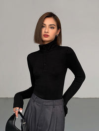 Women's Button Turtleneck - Aurora-Black-XS-State of Style