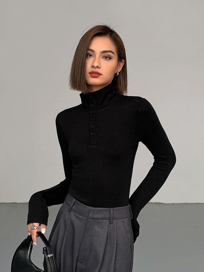 Women's Button Turtleneck - Aurora-Black-XS-State of Style
