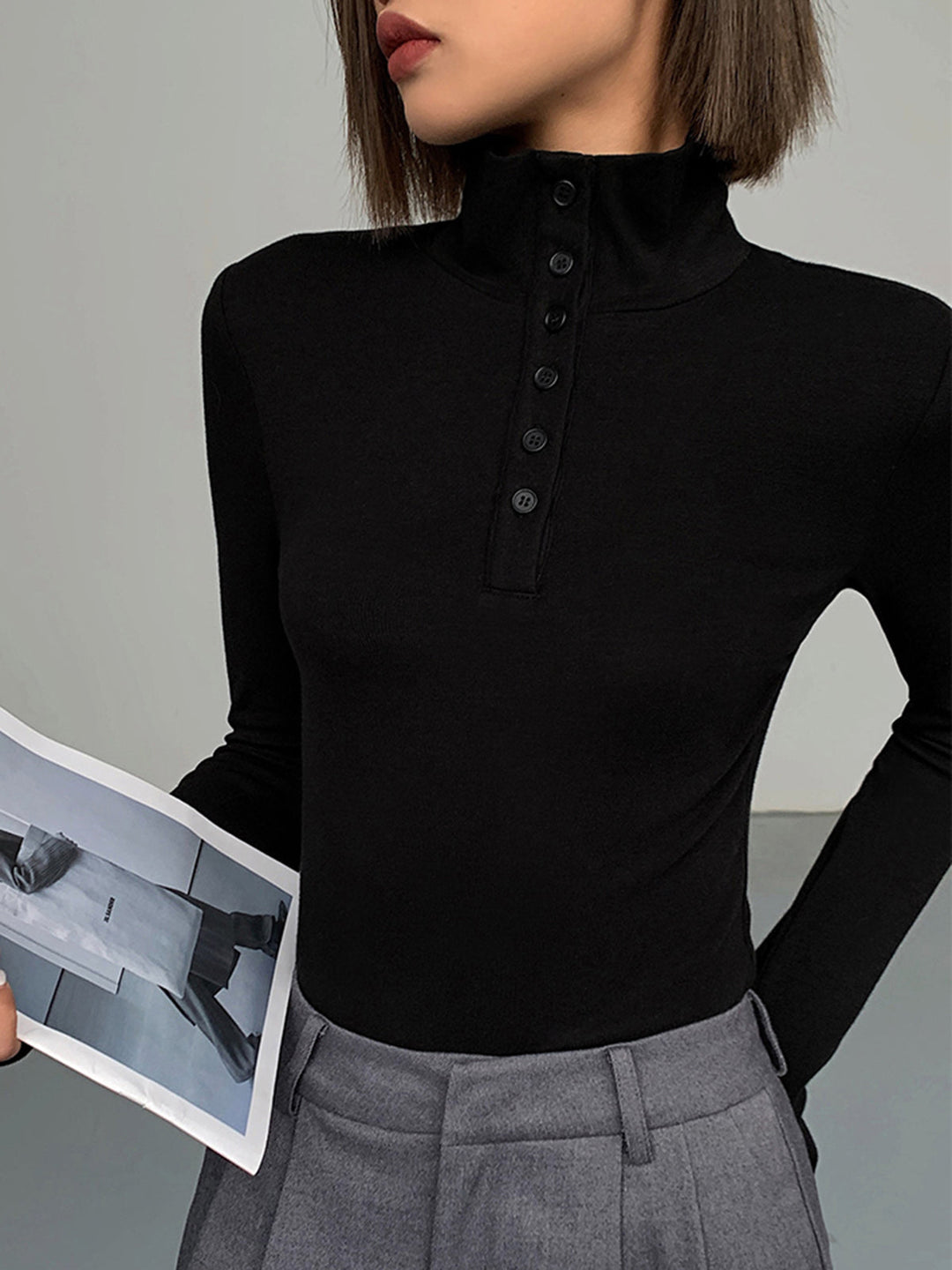 Women's Button Turtleneck - Aurora-Black-XS-State of Style