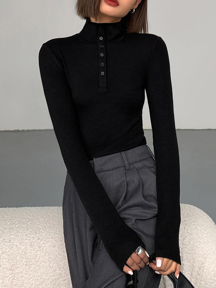 Women's Button Turtleneck - Aurora-Black-XS-State of Style