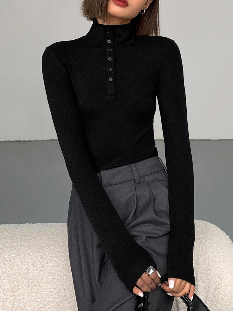 Women's Button Turtleneck - Aurora-Black-XS-State of Style