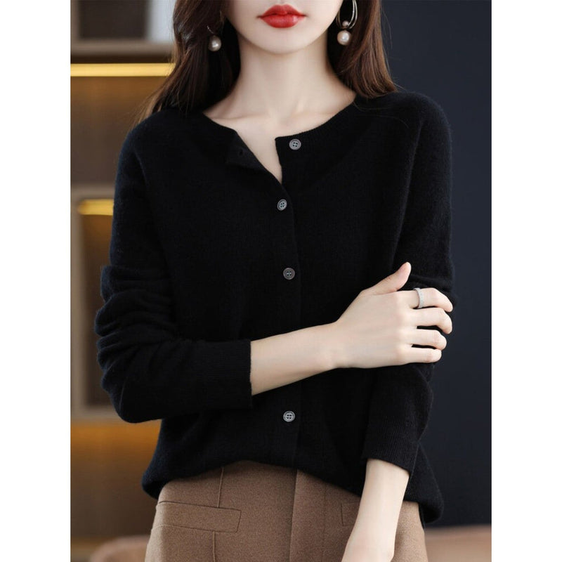Women's Cardigan with O-Neck - Isabella-Black-S-State of Style