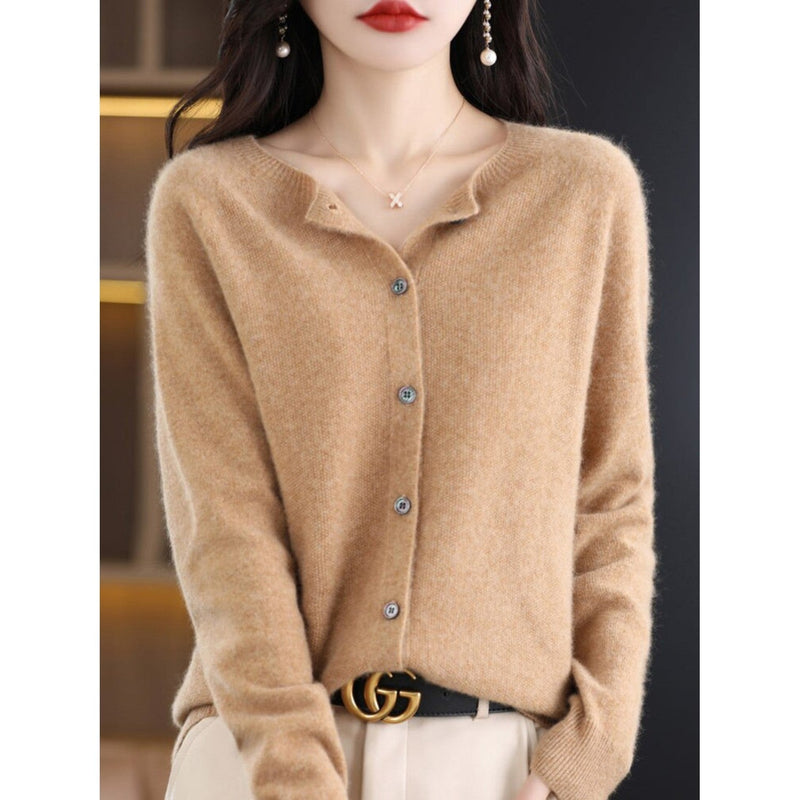 Women's Cardigan with O-Neck - Isabella-Brown B-S-State of Style