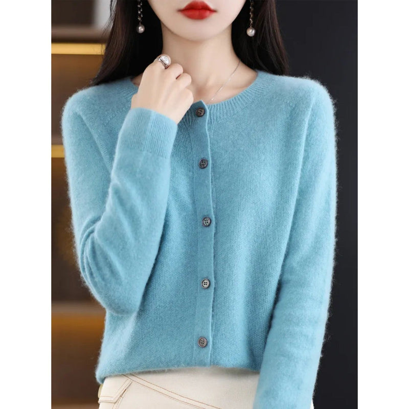 Women's Cardigan with O-Neck - Isabella-Light Blue-S-State of Style