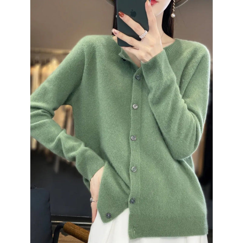 Women's Cardigan with O-Neck - Isabella-Light Green-S-State of Style