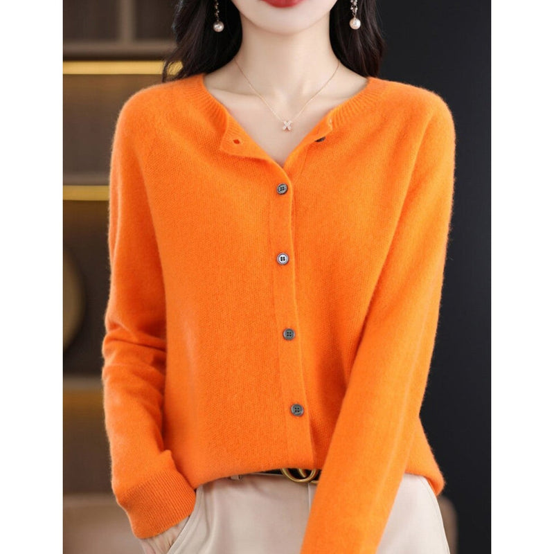 Women's Cardigan with O-Neck - Isabella-Orange-S-State of Style