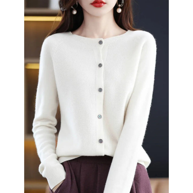 Women's Cardigan with O-Neck - Isabella-White-S-State of Style