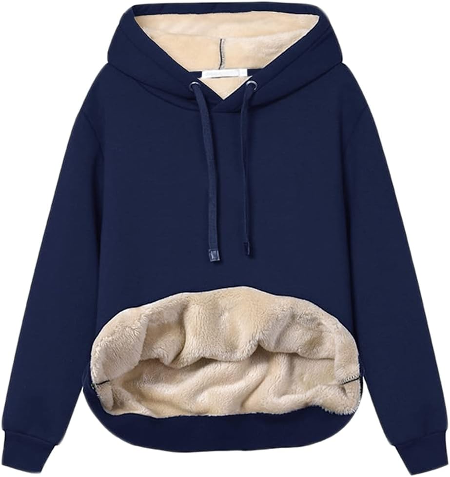 Women's Casual Fleece-Lined Hoodie – Lilly-Navy Blue-S-State of Style
