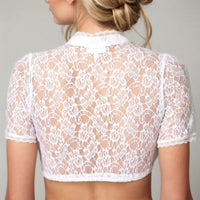 Women's Dirndl Blouse Renate | Elegant White Lace Crop Top-White-A-S-State of Style