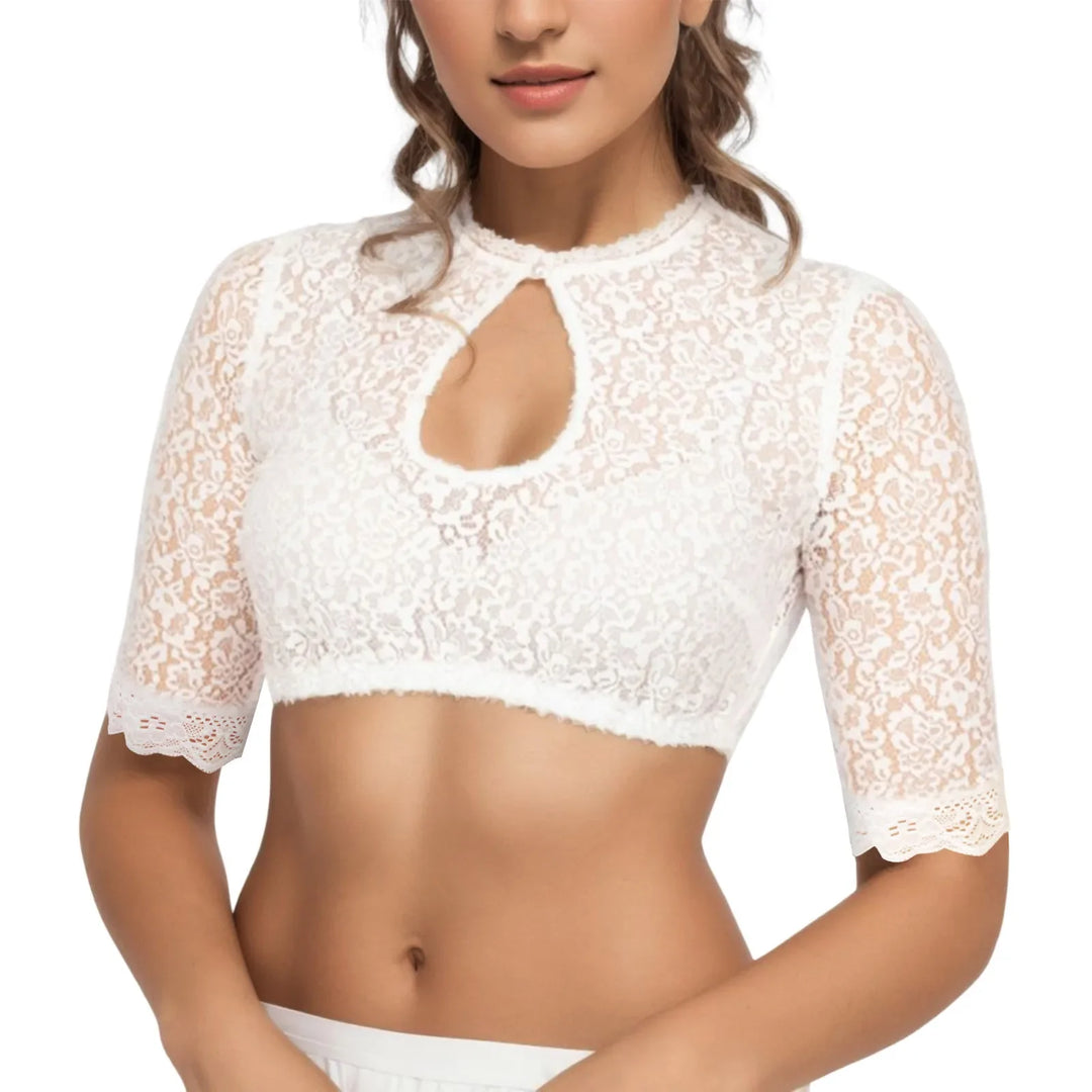Women's Dirndl Blouse Renate | Elegant White Lace Crop Top-White-B-S-State of Style