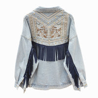 Women's Hard Jacket | Floral Print Jeans Jacket-Light Blue-M-State of Style