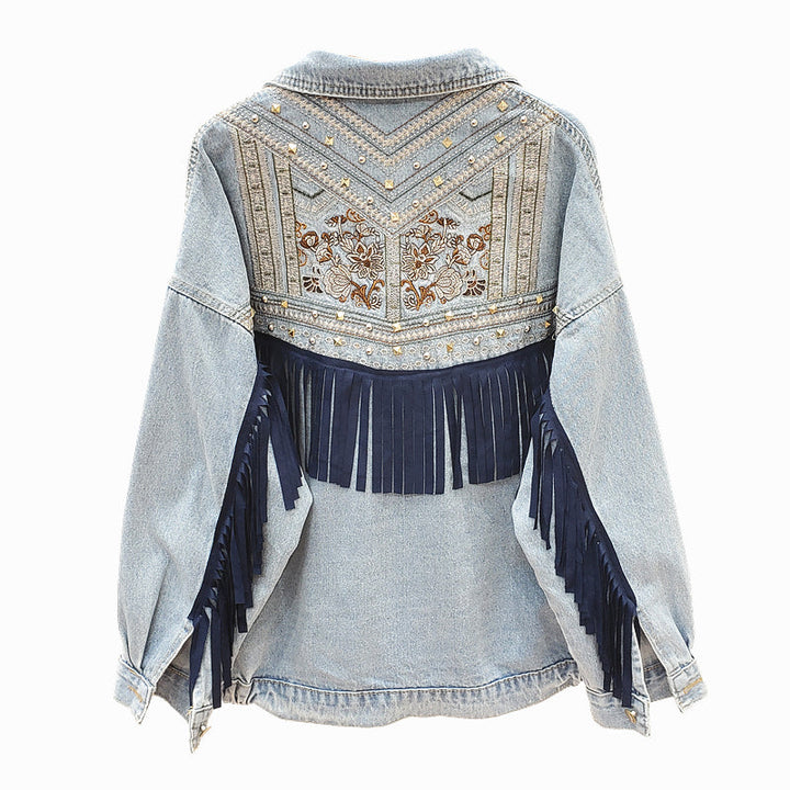 Women's Hard Jacket | Floral Print Jeans Jacket-Light Blue-M-State of Style