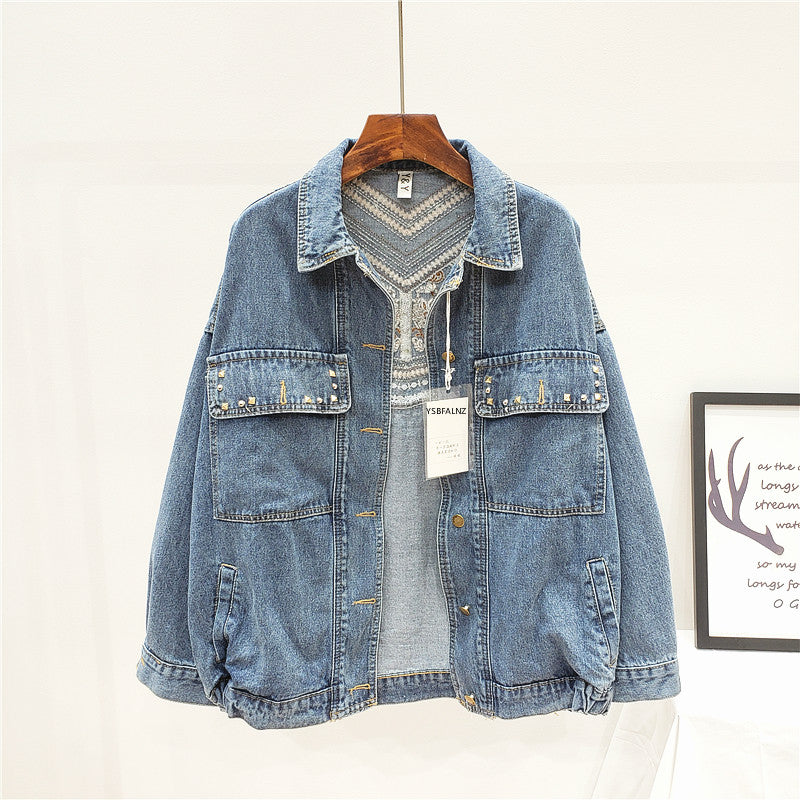 Women's Hard Jacket | Floral Print Jeans Jacket-Light Blue-S-State of Style