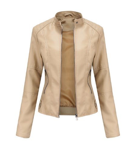 Women's Leather Jacket with Mandarin Collar | Stylish & Comfortable-Apricot-S-State of Style