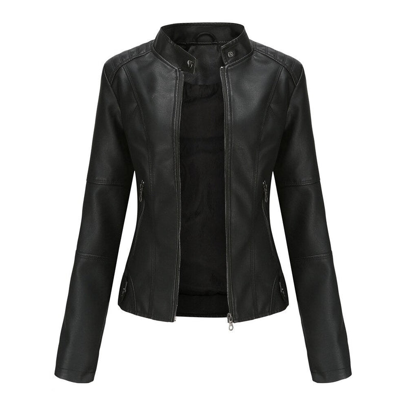 Women's Leather Jacket with Mandarin Collar | Stylish & Comfortable-Black-S-State of Style