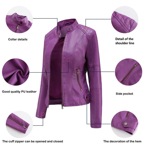 Women's Leather Jacket with Mandarin Collar | Stylish & Comfortable-Black-S-State of Style