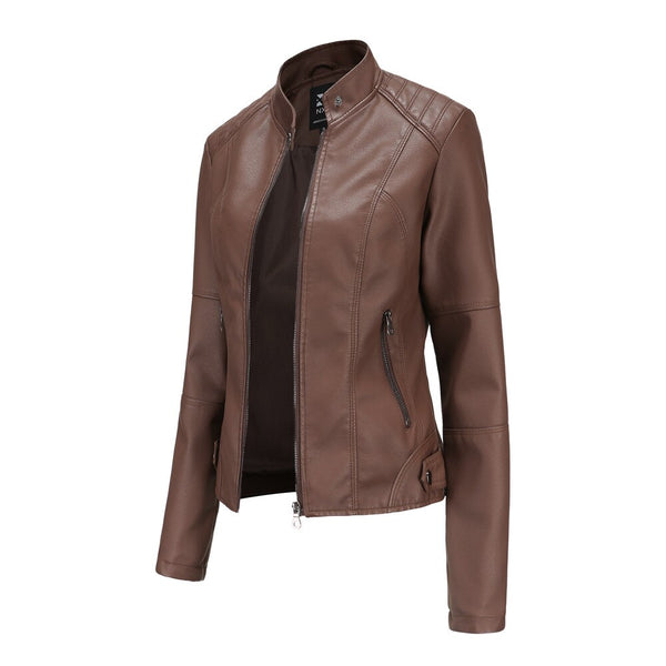 Women's Leather Jacket with Mandarin Collar | Stylish & Comfortable-Coffee-S-State of Style