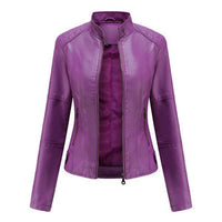 Women's Leather Jacket with Mandarin Collar | Stylish & Comfortable-Violet-S-State of Style